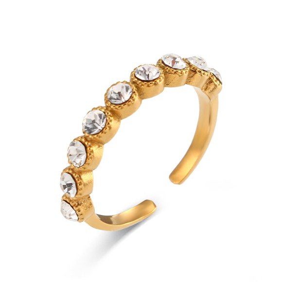 Boutique Jewelry - Vintage Sparkly Zircon 18K Gold Plated Adjustable Ring Stainless Steel